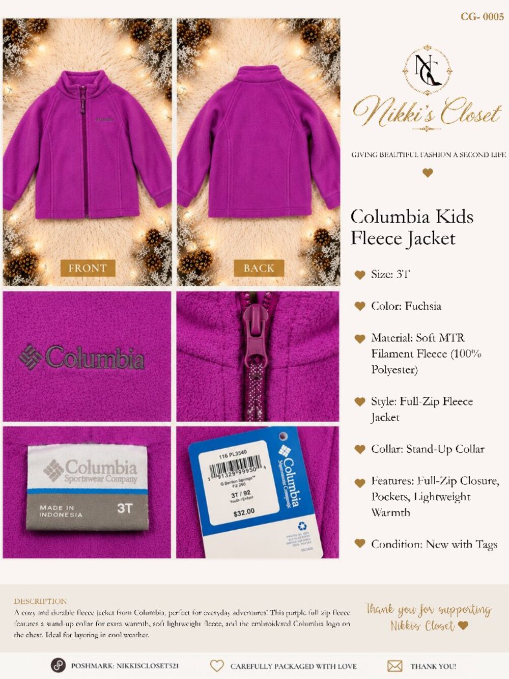 Columbia Benton Springs™ Faffle Jacket | Girls 3T | New With Tags